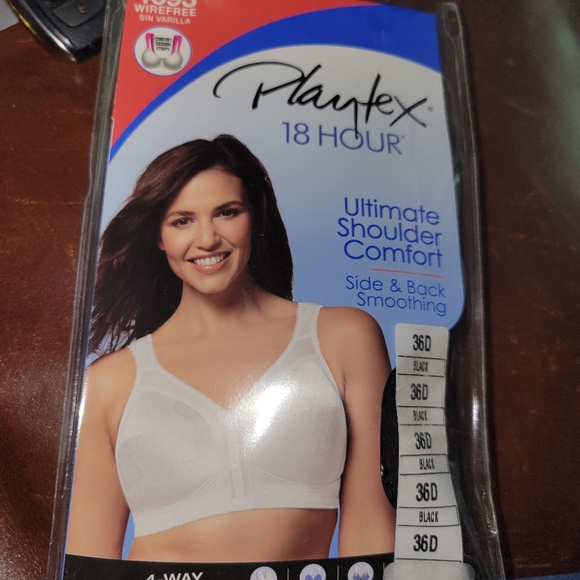 Playtex 18 Hour Bra #4693 36D Black New in Package - Picture 1 of 5